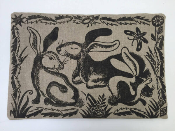 Hares Cushion in Blind Black - Peaceable Kingdom Cushions