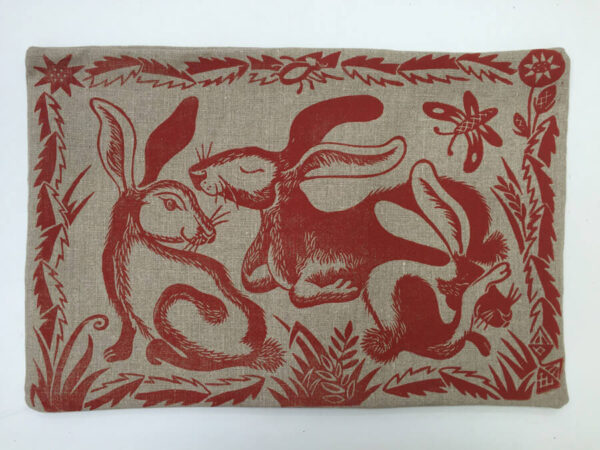 Hares Cushion in Berry Red - Peaceable Kingdom Cushions